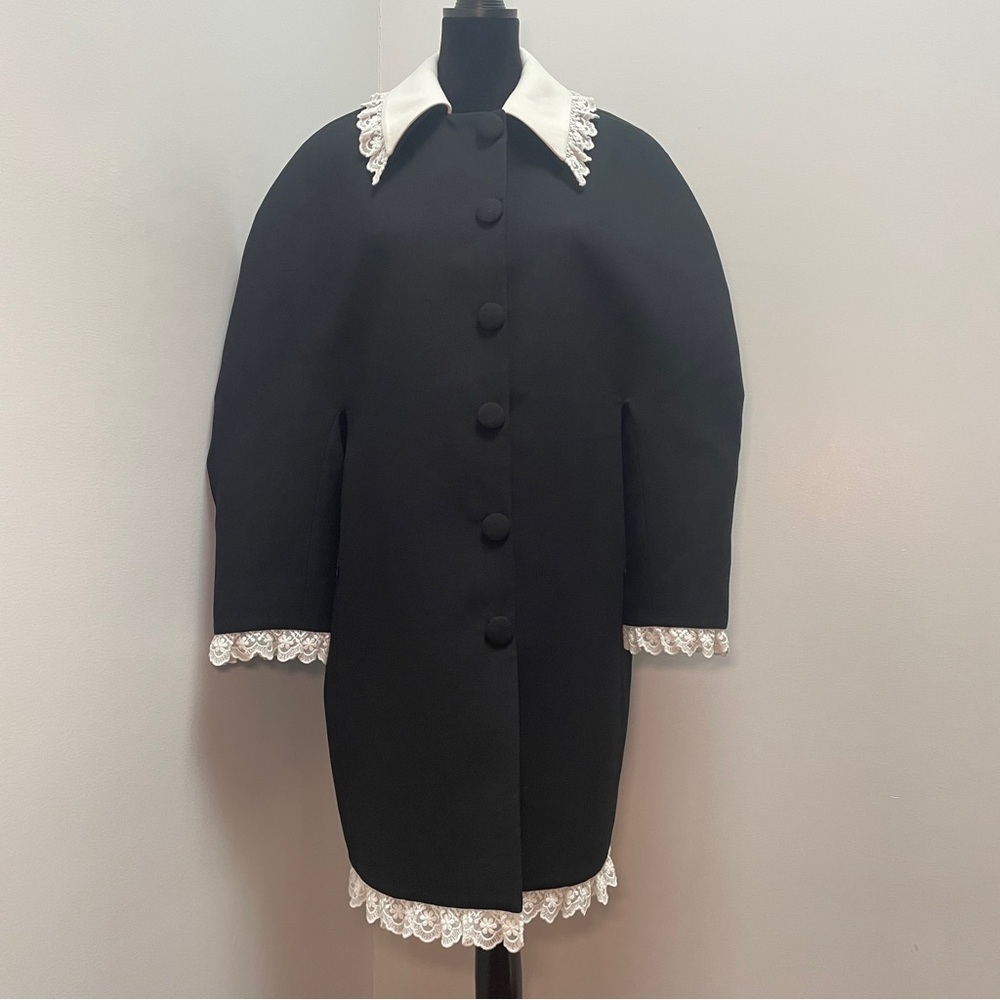 NEW! Shushu/Tong- Black Round Sleeve Coat White Collar UK 10 US 6 Oversized - Picture 5 of 15